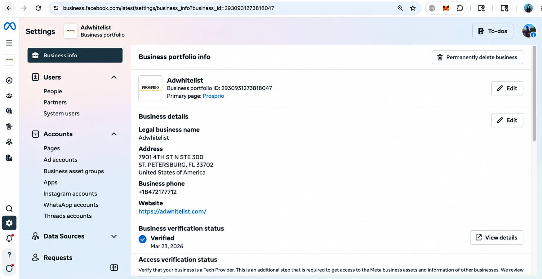 Verified business portfolio — screenshot